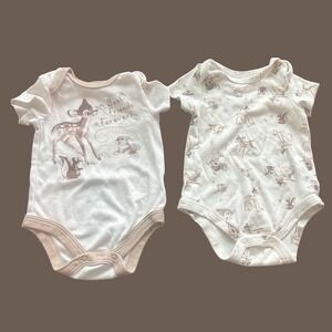 Disney Baby Bambi Thumper Flower Bodysuit Set 2 Pack White Tan 3-6 Months